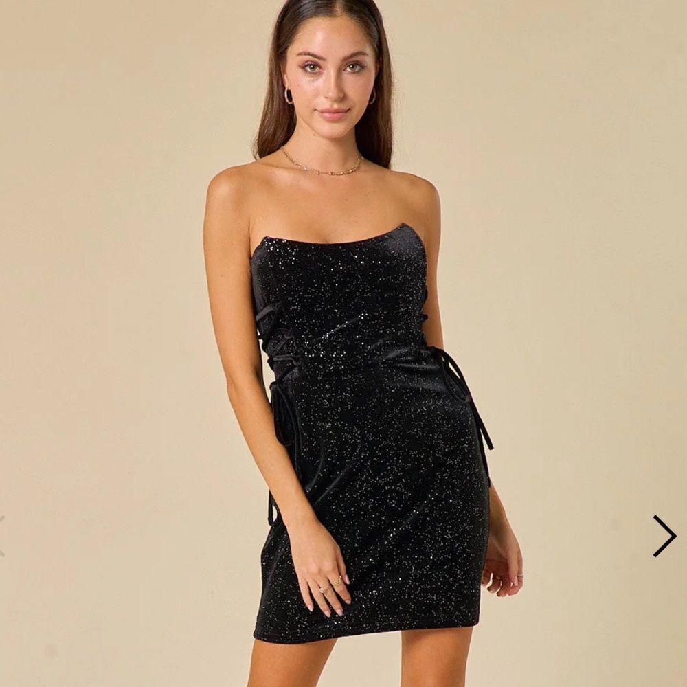 Blue Blush Short Strapless Side Lace Up Velvet Glitter Dress sz L
